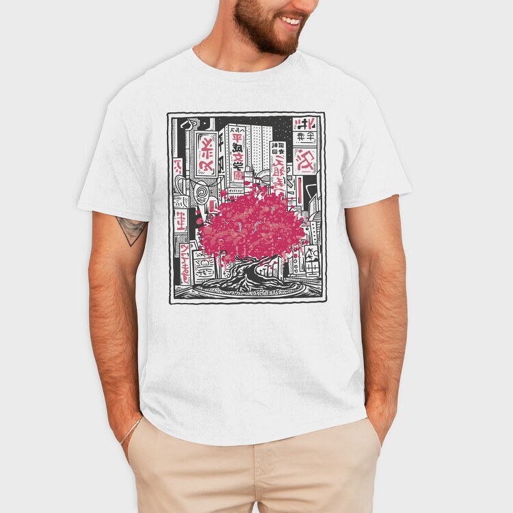 Sakura Tree City Pink Japan, Tricou Barbati (Unisex)