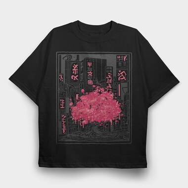 Sakura Tree City Pink Japan, Tricou Oversize Barbati (Unisex)