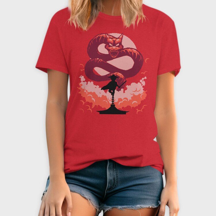 Samurai And Dragon Creature Pixel, Tricou Barbati (Unisex)