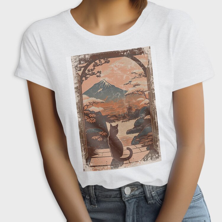 Cat Sitting Traditional Japanese, Tricou Femei