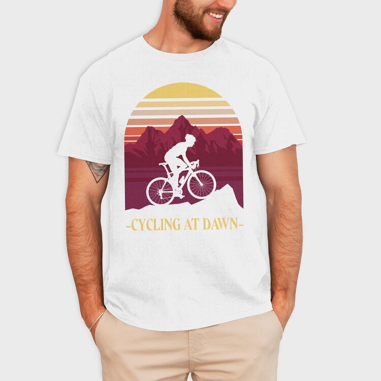 Person Cycling Retro Sunset Dawn, Tricou Barbati (Unisex)