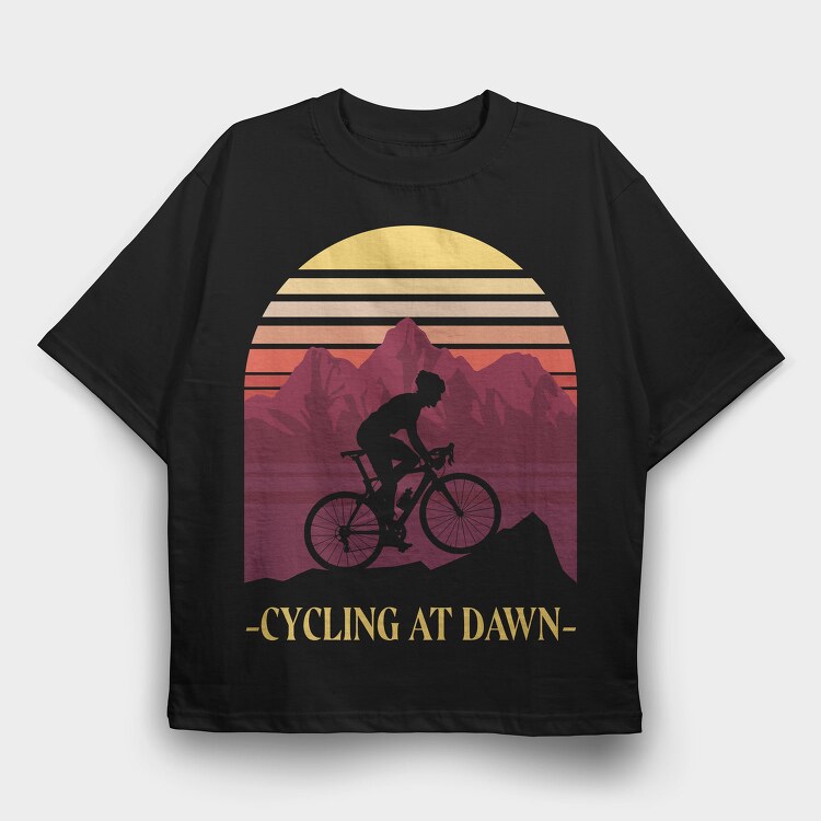 Person Cycling Retro Sunset Dawn, Tricou Oversize Barbati (Unisex)