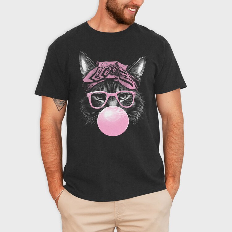 Cat Sunglassesd Bubblegum, Tricou Barbati (Unisex)