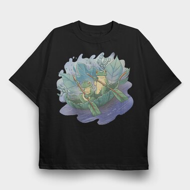 Cottagecore Frogs On Leaf Boat, Tricou Oversize Barbati (Unisex)