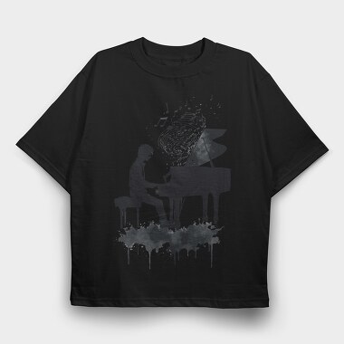 Piano Man Silhouette Grunge, Tricou Oversize Barbati (Unisex)