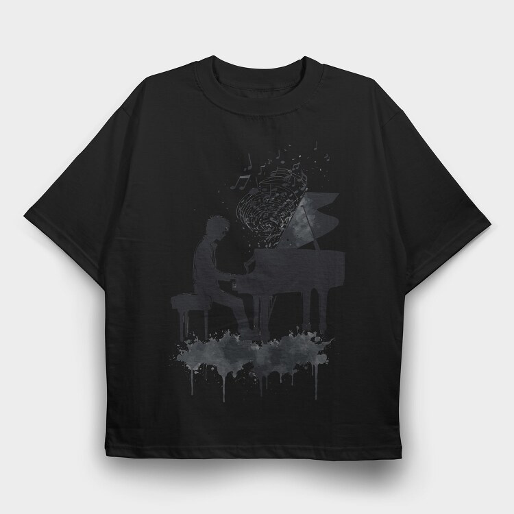 Piano Man Silhouette Grunge, Tricou Oversize Barbati (Unisex)