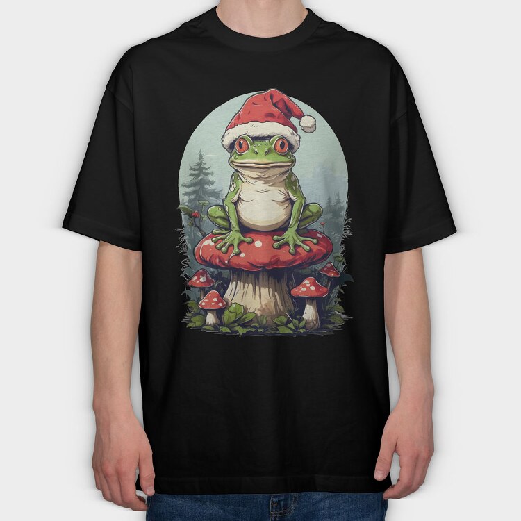Santa Hat Frog Holiday Christmas Cottagecore, Tricou Oversize Barbati (Unisex)