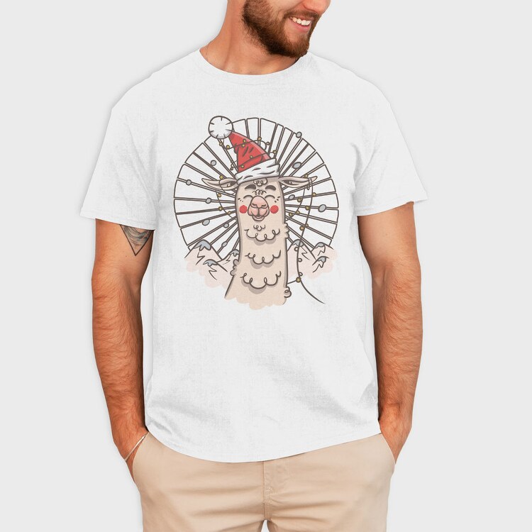 Santa Llama Hat, Tricou Barbati (Unisex)