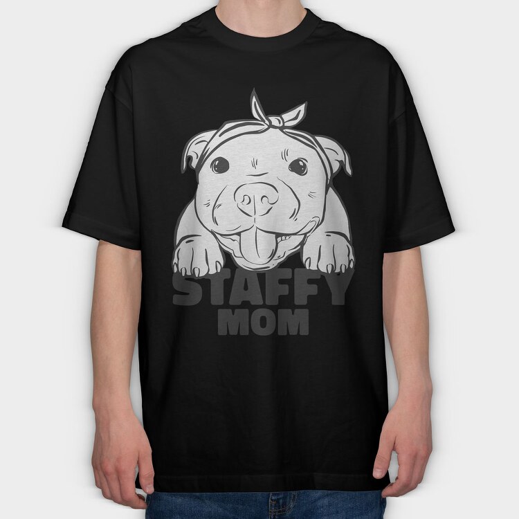 Staffordshire Bull Terrier Cute Staffy Mom, Tricou Oversize Barbati (Unisex)