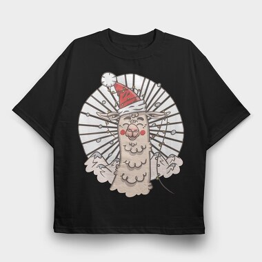 Santa Llama Hat, Tricou Oversize Barbati (Unisex)
