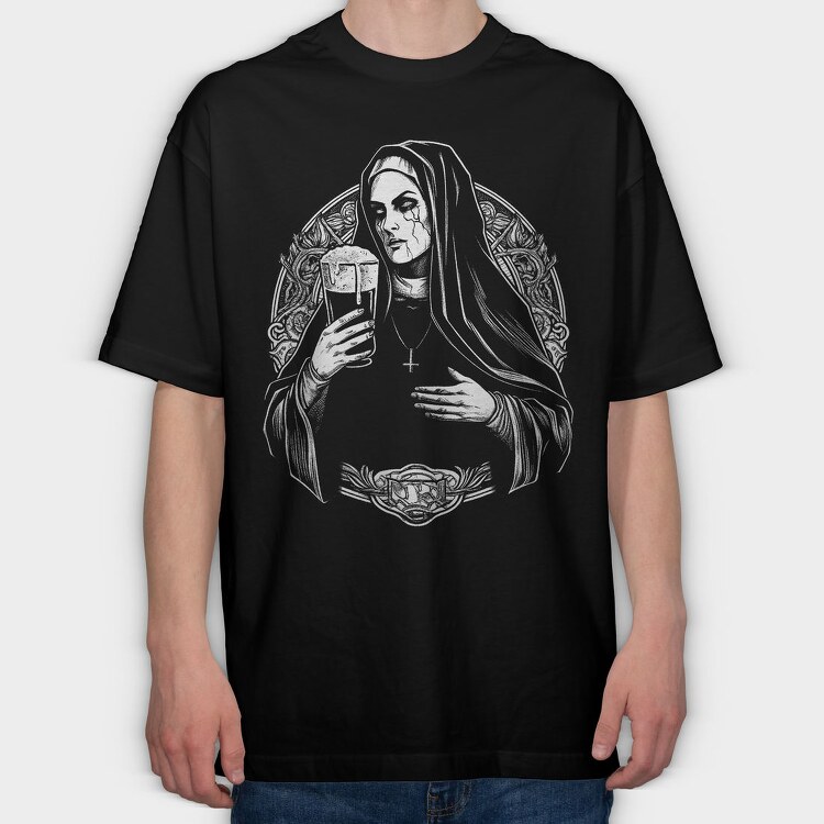 Dark Nun With Beer Evil, Tricou Oversize Barbati (Unisex)