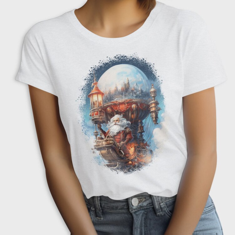Santa Through The Sky Steampunk Globe, Tricou Femei