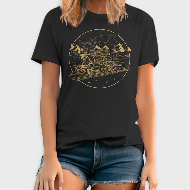 Steam Train Hand Drawn Locomotiv, Tricou Barbati (Unisex)