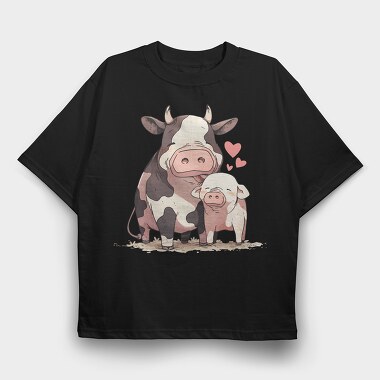 Cow And Pig Love Pig Cow, Tricou Oversize Barbati (Unisex)