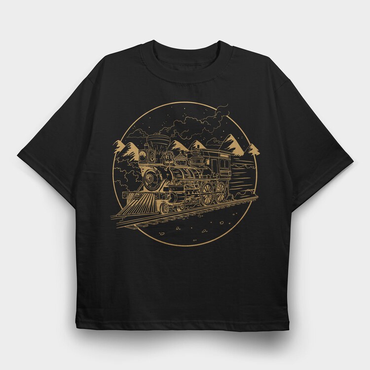 Steam Train Hand Drawn Locomotiv, Tricou Oversize Barbati (Unisex)