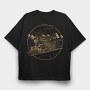 Steam Train Hand Drawn Locomotiv, Tricou Oversize Barbati (Unisex)