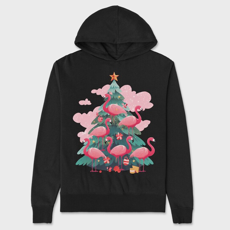 Hanorac Barbati (Unisex), Flamingos Christmas Tree