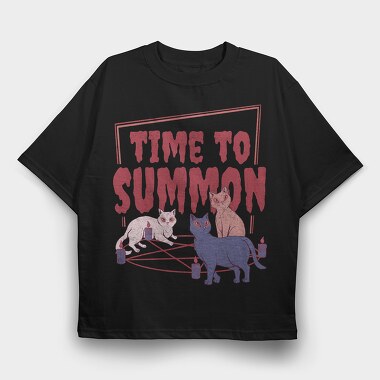 Satanic Cats With Pentagram Time To Summon, Tricou Oversize Barbati (Unisex)