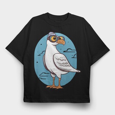 Seagull With Eyeglasses Character, Tricou Oversize Barbati (Unisex)