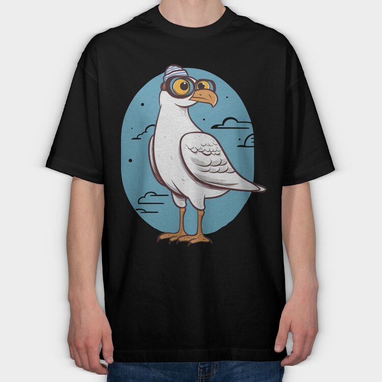 Seagull With Eyeglasses Character, Tricou Oversize Barbati (Unisex)