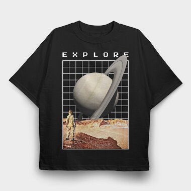 Saturn Planet Vaporwave Explore, Tricou Oversize Barbati (Unisex)