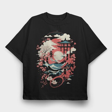 Traditional Japanese Temple, Tricou Oversize Barbati (Unisex)
