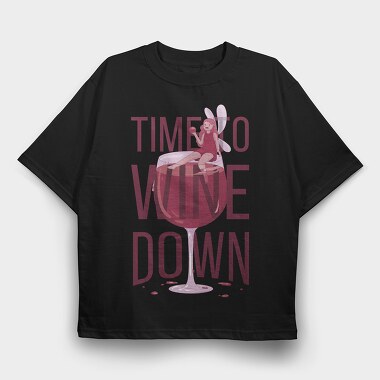 Fairy In Wine Glass Wine, Tricou Oversize Barbati (Unisex)