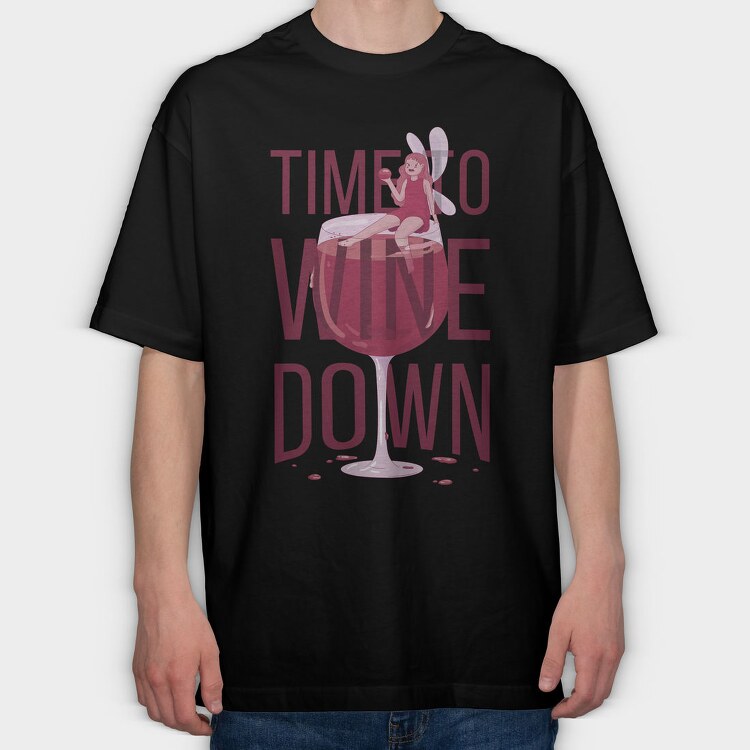 Fairy In Wine Glass Wine, Tricou Oversize Barbati (Unisex)