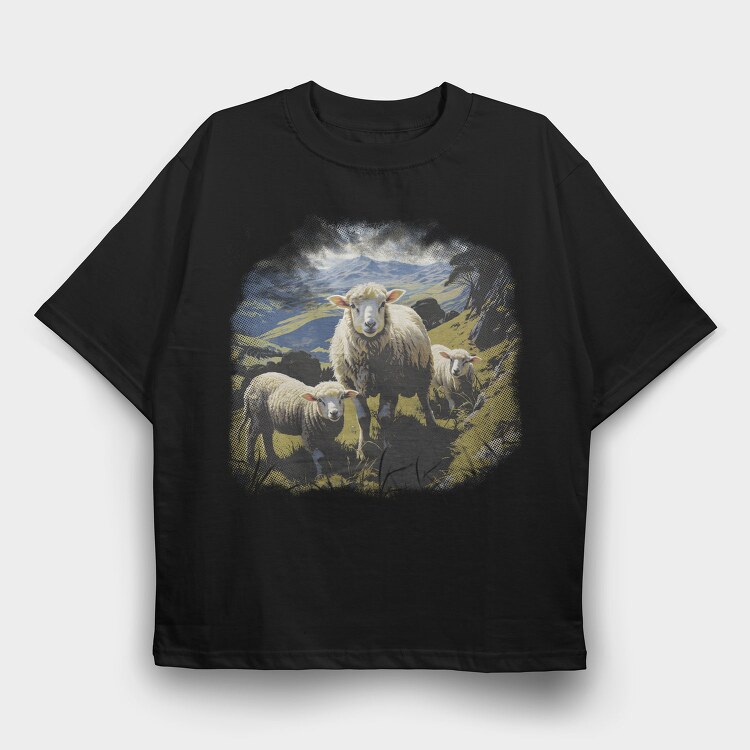 Sheep And Lambs Hillside, Tricou Oversize Barbati (Unisex)
