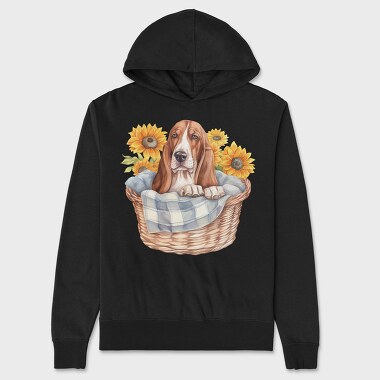 Basset Hound Sunflowers, Hanorac Oversize Barbati (Unisex)