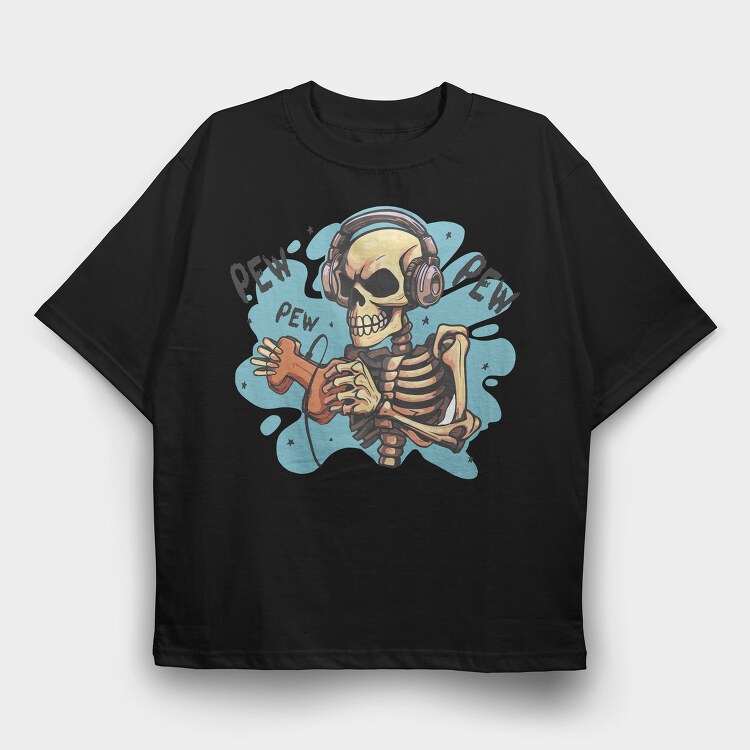 Creepy Skeleton Playing Videogames, Tricou Oversize Barbati (Unisex)