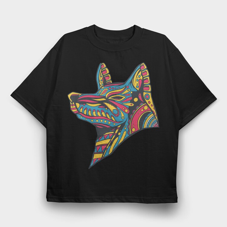 Huichol Colorful Wolf, Tricou Oversize Barbati (Unisex)