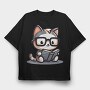 Clever Cat Reading, Tricou Oversize Barbati (Unisex)