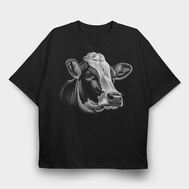 Farm Cow Portrait, Tricou Oversize Barbati (Unisex)