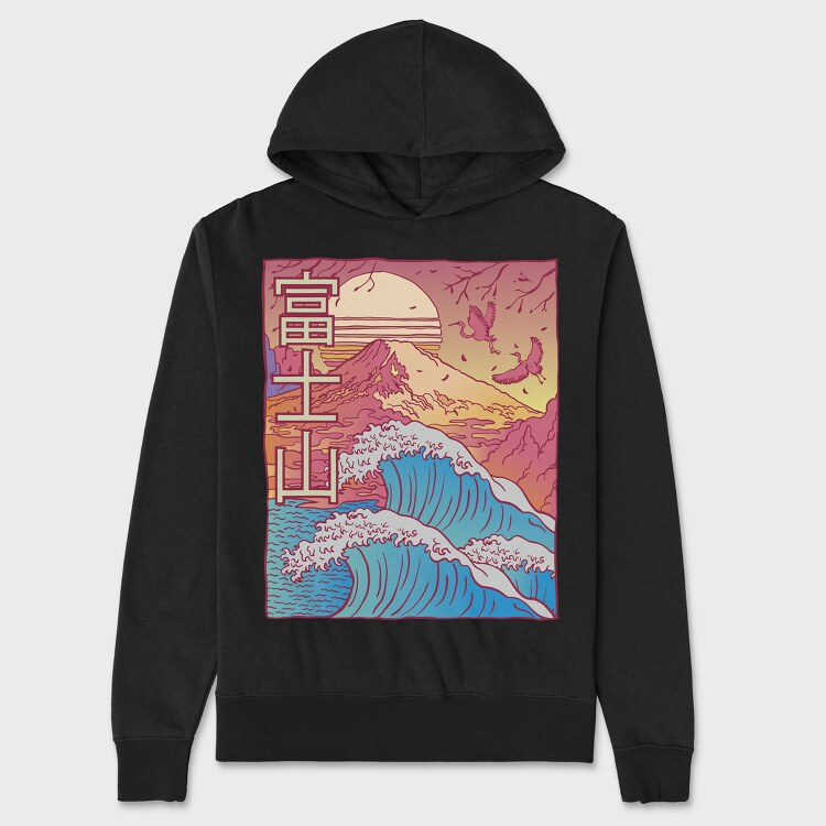 Hanorac Barbati (Unisex), Japanese Vaporwave Big Wave