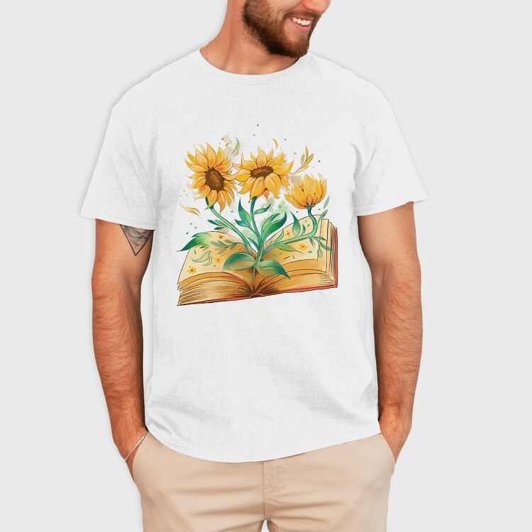 Sunflowers Coming Out Of Book Watercolor, Tricou Barbati (Unisex)