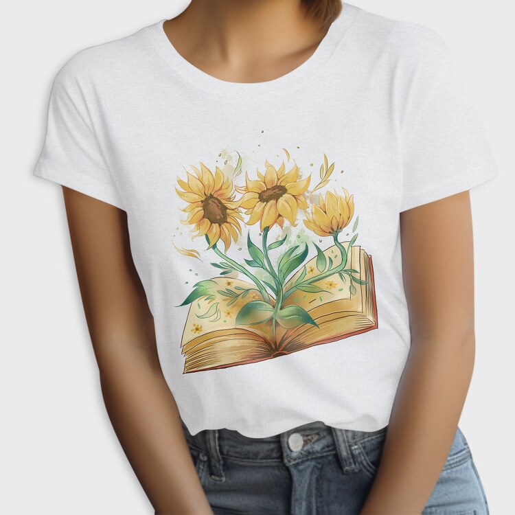 Sunflowers Coming Out Of Book Watercolor, Tricou Femei