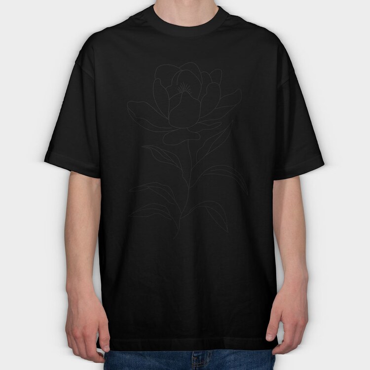Magnolia Flower Line Art, Tricou Oversize Barbati (Unisex)