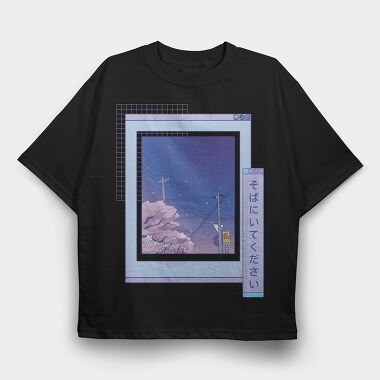 Vaporwave Anime Landscape Realistic Sakura, Tricou Oversize Barbati (Unisex)
