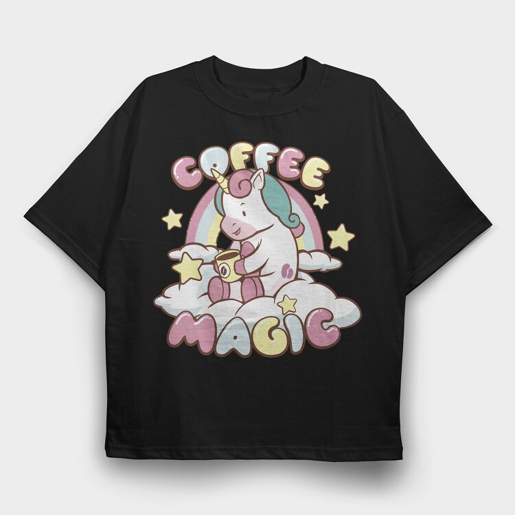 Coffee Magic Unicorn, Tricou Oversize Barbati (Unisex)