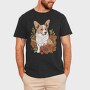 Corgi Dog Red Flowers, Tricou Barbati (Unisex)