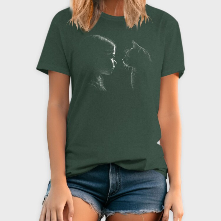 Girl And A Cat Silhouette, Tricou Barbati (Unisex)