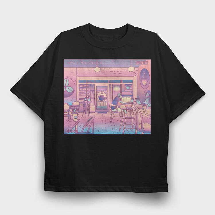 Coffee Shop Vaporwave, Tricou Oversize Barbati (Unisex)