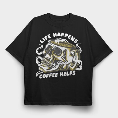 Coffee Skull Cofee Hellps, Tricou Oversize Barbati (Unisex)