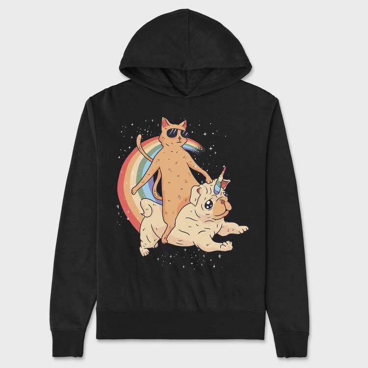 Cat Riding Dog Unicorn, Hanorac Oversize Barbati (Unisex)