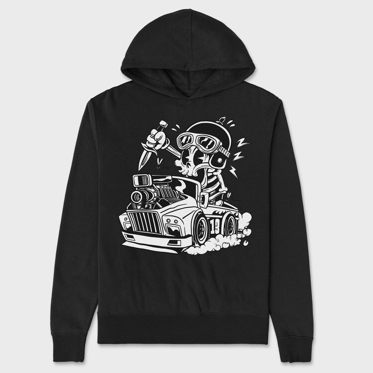 Skull Car Cartoon, Hanorac Oversize Barbati (Unisex)