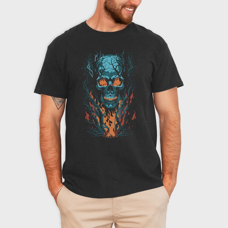 Skull Flames, Tricou Barbati (Unisex)