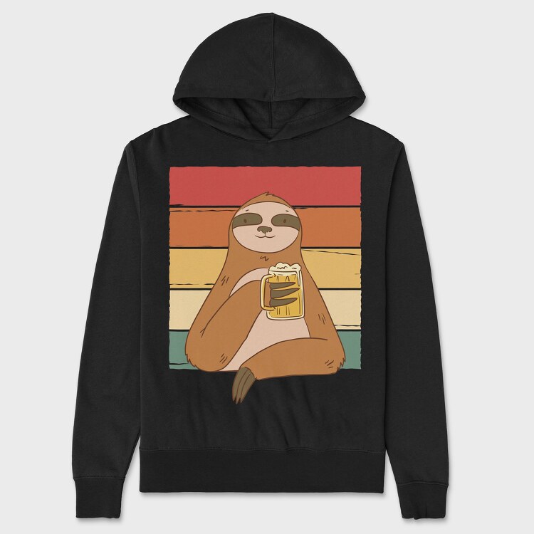 Sloth Drinking Beer, Hanorac Oversize Barbati (Unisex)