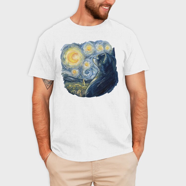Starry Night Cat, Tricou Barbati (Unisex)
