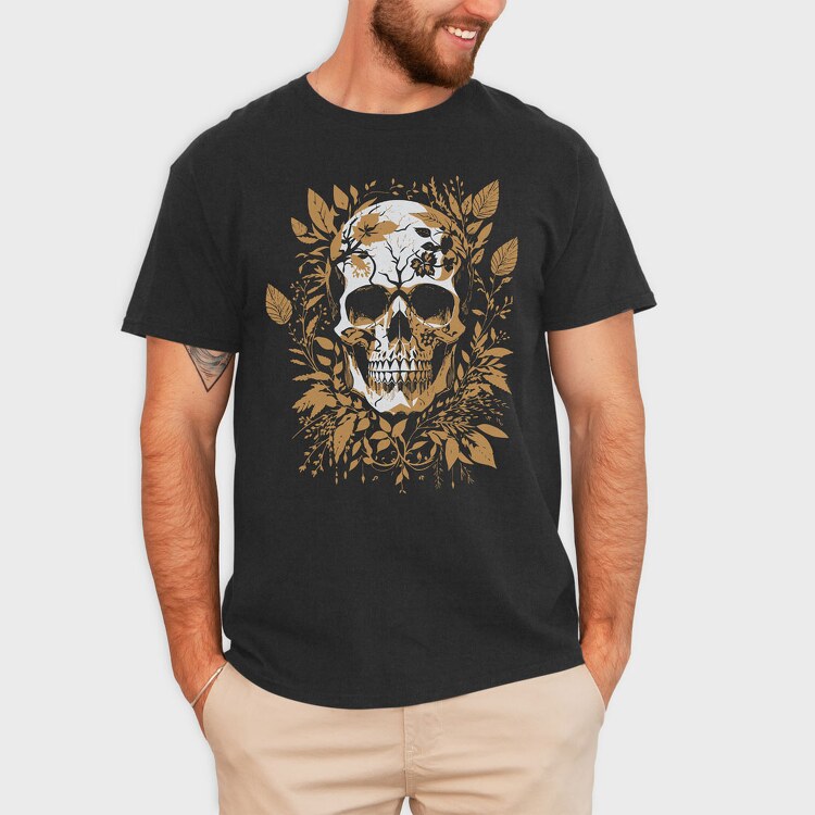 Skull Gold Leaves, Tricou Barbati (Unisex)